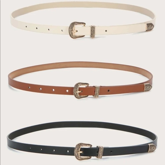 3 pack western boho buckle belts black brown - Picture 2 of 3